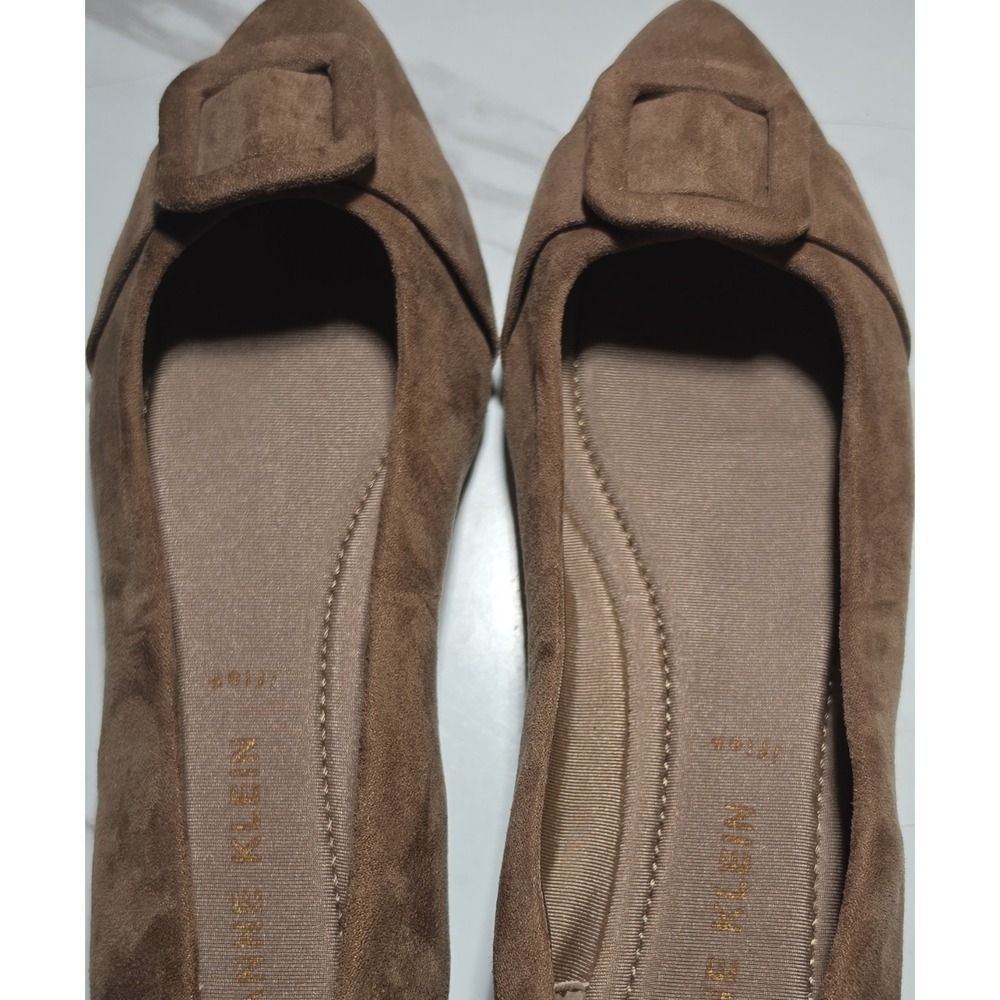 New Look Women's Brown Faux Suede Slip-On Ballet Flats Buckle Pointed Toe AU 8